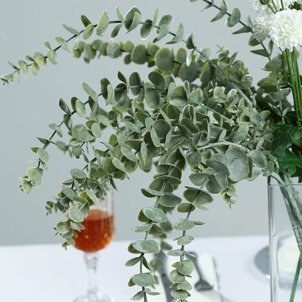 3 Bushes | 30" Artificial Eucalyptus Leaves Spray, Faux Greenery Stems - Frosted Green - Image 10