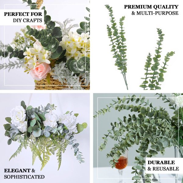 3 Bushes | 30" Artificial Eucalyptus Leaves Spray, Faux Greenery Stems - Frosted Green - Image 4