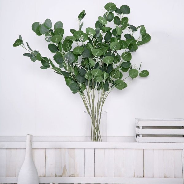 2 Bushes | 40" Green Artificial Eucalyptus Stems, Silver Dollar Eucalyptus Leaves Spray - Image 10