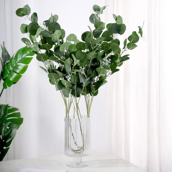 2 Bushes | 40" Green Artificial Eucalyptus Stems, Silver Dollar Eucalyptus Leaves Spray