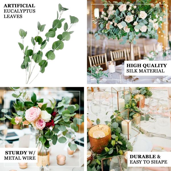 2 Bushes | 40" Green Artificial Eucalyptus Stems, Silver Dollar Eucalyptus Leaves Spray - Image 4