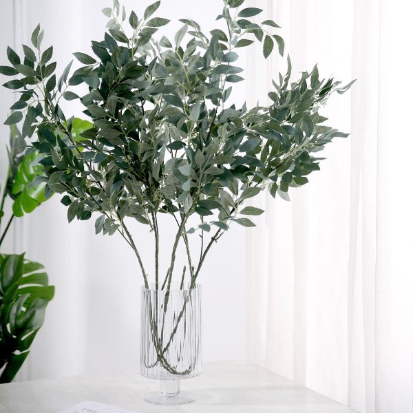 2 Stems | 42" Honey Locust Leaves Spray, Artificial Greenery - Frosted Dark Green