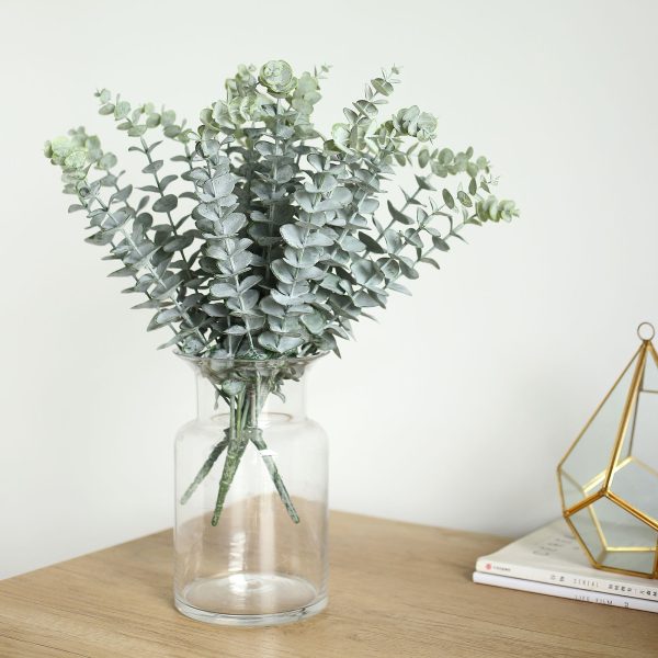 30 Stems | 17" Tall Faux Eucalyptus Bushes Artificial Greenery Spray, Fake Eucalyptus Branches – Frosted Green - Image 4
