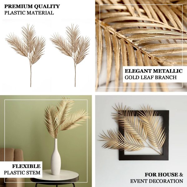 Pack of 2 | 32" Metallic Gold Artificial Palm Leaf Spray, Vase Filler Wedding Floral Decoration - Image 4