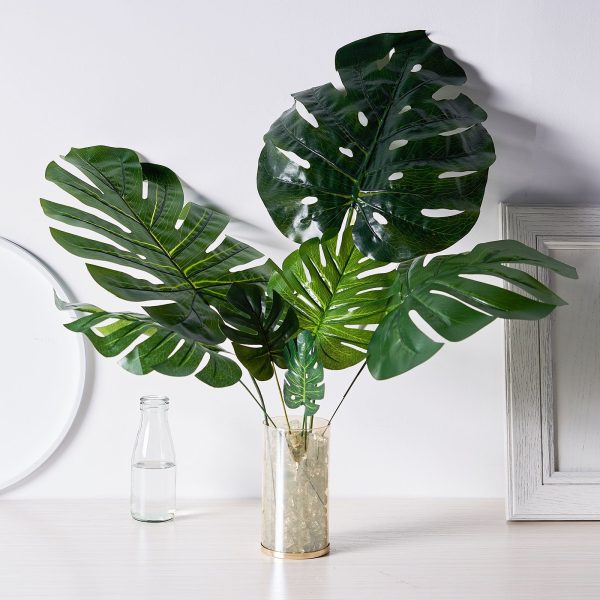 6 Stems | Monstera Tropical Leaf, Artificial Leaves For Hawaiian Luau Party Decoration - Assorted Green - Image 16