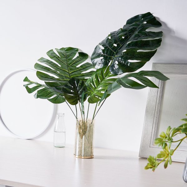 6 Stems | Monstera Tropical Leaf, Artificial Leaves For Hawaiian Luau Party Decoration - Assorted Green - Image 11