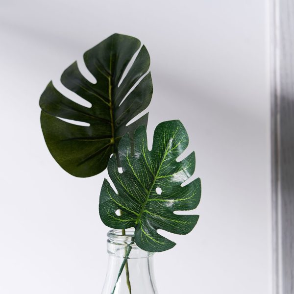 6 Stems | Monstera Tropical Leaf, Artificial Leaves For Hawaiian Luau Party Decoration - Assorted Green - Image 2