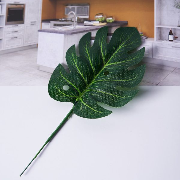 6 Stems | Monstera Tropical Leaf, Artificial Leaves For Hawaiian Luau Party Decoration - Assorted Green - Image 10