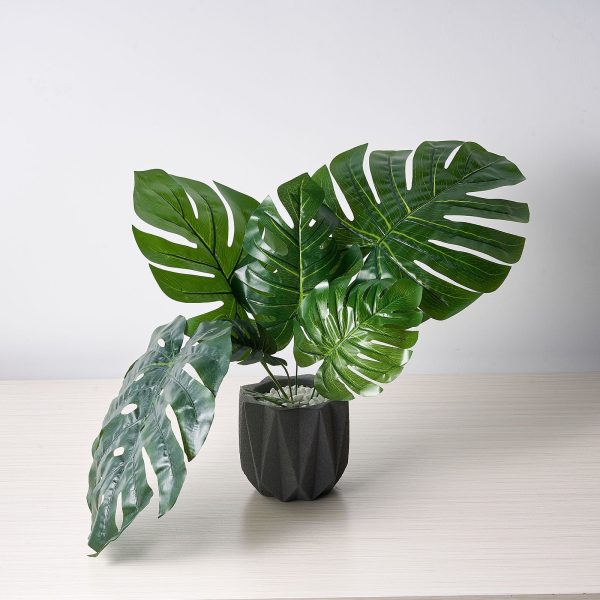 6 Stems | Monstera Tropical Leaf, Artificial Leaves For Hawaiian Luau Party Decoration - Assorted Green - Image 18