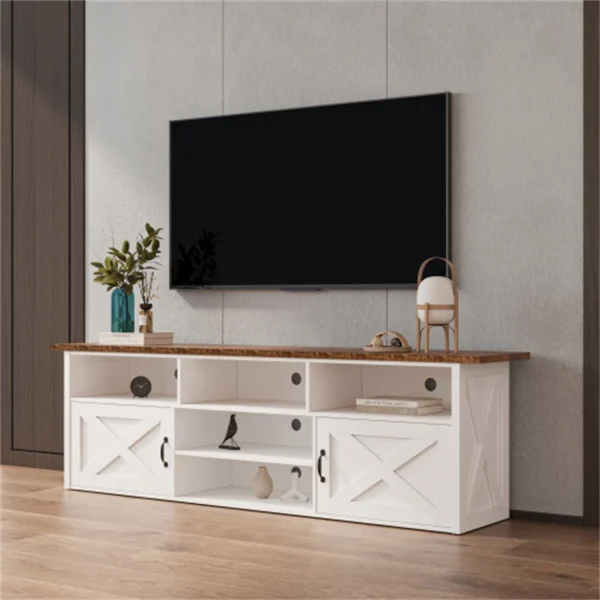 Leiln.Z 80"Mid-Century Modern TV Stand, for TVs up to 75", Slim TV Stand with Storage, Living Room Entertainment Center, Cord Management, White - Image 2