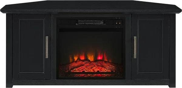 KF1006BK Camden -Inch Corner TV Stand With Electric Fireplace, Black - Image 2