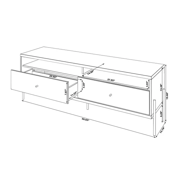 Manhattan Comfort Joy 59"TV Stand with 2 Full Extension Drawers in Yellow and Off White - Image 3