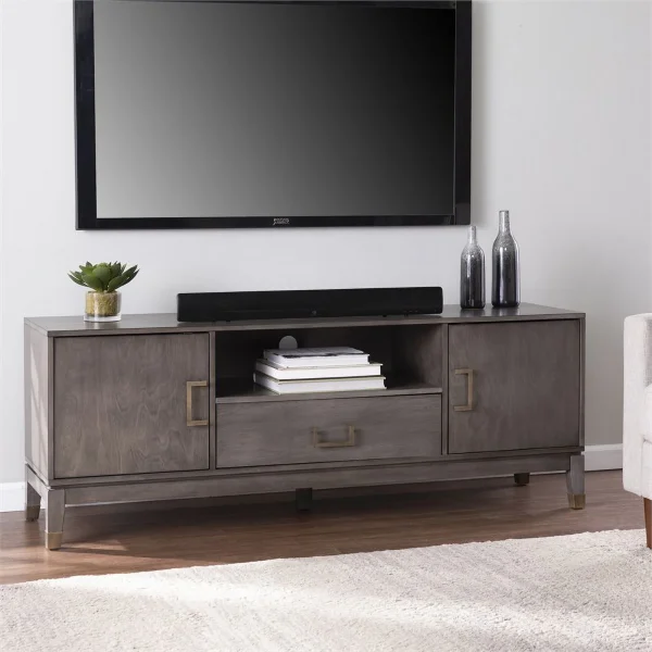 Maklaine Transitional Wood TV Stand with Storage in Gray Washed - Image 2