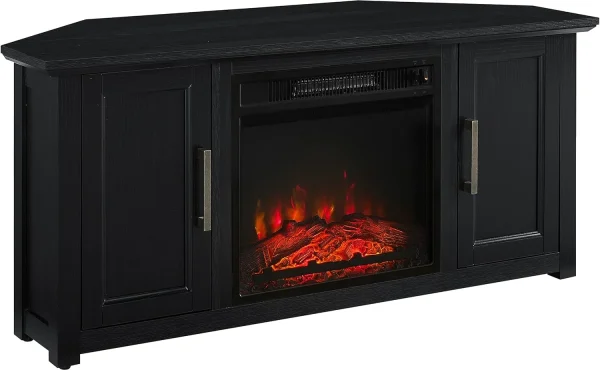 KF1006BK Camden -Inch Corner TV Stand With Electric Fireplace, Black