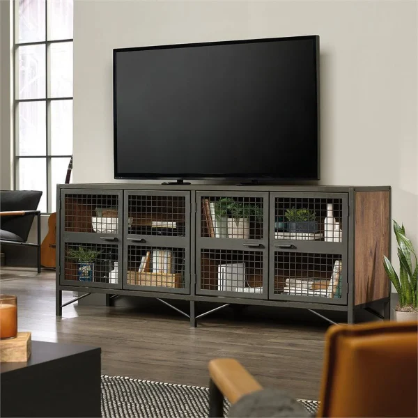 Pemberly Row Mid-Century Engineered Wood TV Stand for TVs up to 70"in Oak/Black - Image 2