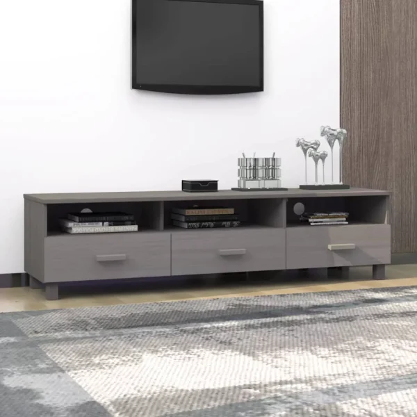 Irfora TV Stand HAMAR Gray 62.2"x15.7"x15.7"Solid Wood Pine - Image 7