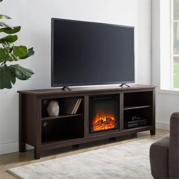 Pemberly Row MDF Rustic Farmhouse Electric Fireplace Wood TV Stand - Espresso - Image 5
