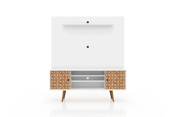 Manhattan Comfort Liberty 63"Freestanding Entertainment Center with Overhead shelf in White and 3D Brown Prints