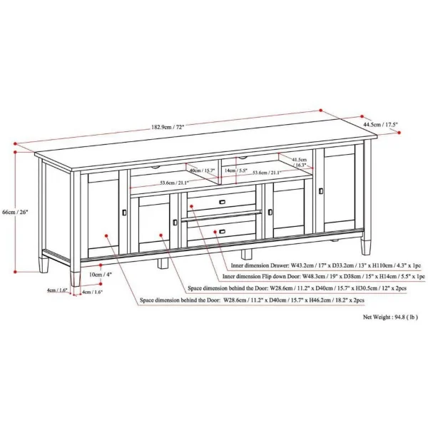 Home Square 2-Piece Set with 72"TV Media Stand and 32"Low Cabinet in Black - Image 6