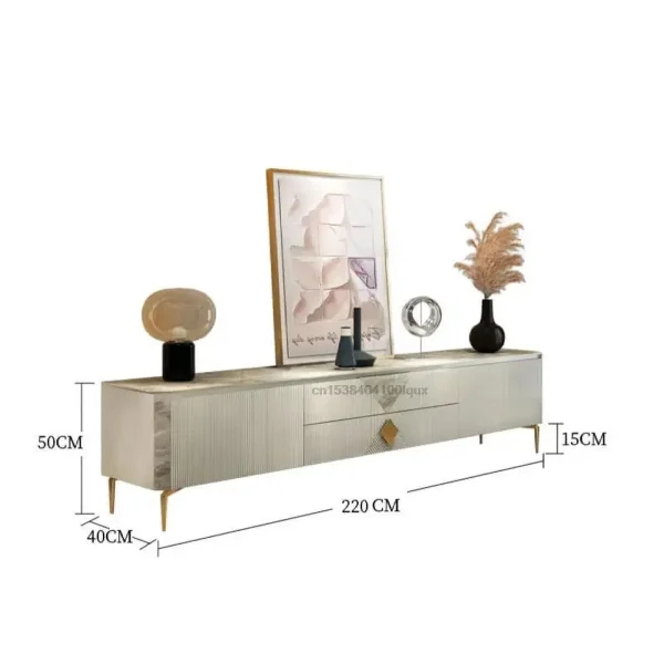 Italian Style Minimalist Floor Cabinet For Living Room Furniture Light Luxury Glossy Gray Rock Slab Top Design 1.8m Tv Stands - Image 9