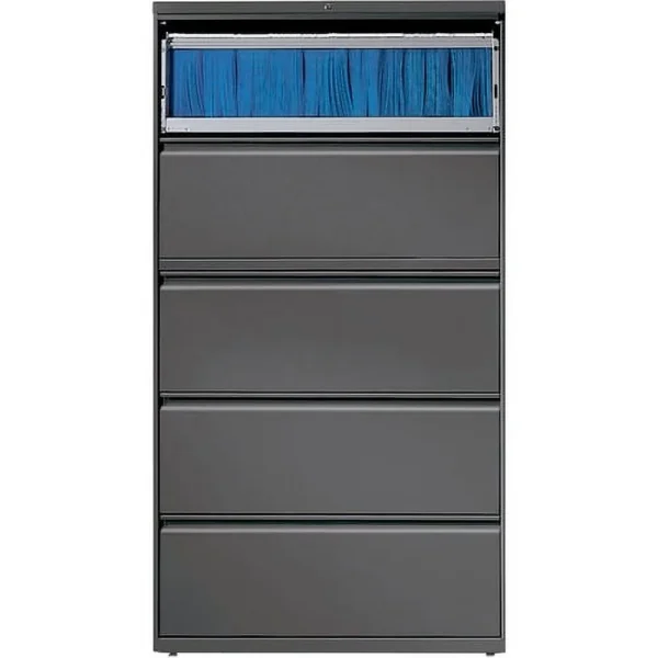 Lorell Lateral File - 5-Drawer 36"x 18.6"x 67.7"- 5 x Drawer(s) - Legal, Letter, A4 - Lateral - Rust Proof, Leveling Glide, Interlocking - Charcoal - Baked Enamel - Recycled - Image 3