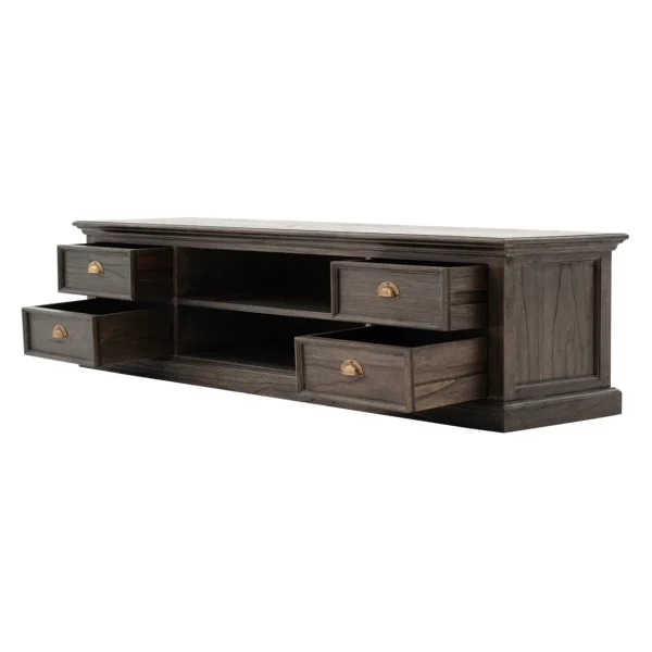 HomeRoots 71"Black Wash Wood Entertainment Unit with Four Drawers - Image 3