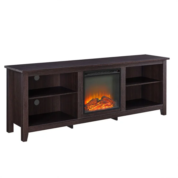 Pemberly Row MDF Rustic Farmhouse Electric Fireplace Wood TV Stand - Espresso - Image 6
