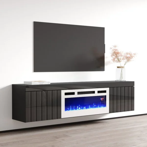 Knoxville WH-EF Floating Fireplace TV Stand for TVs up to 80", Modern High Gloss 71"Entertainment Center, Wall Mounted Electric Fireplace TV Media Console with Storage Cabinets - Image 2