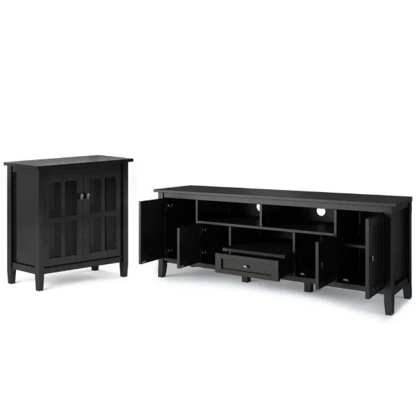 Home Square 2-Piece Set with 72"TV Media Stand and 32"Low Cabinet in Black