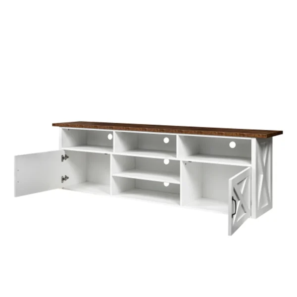 Leiln.Z 80"Mid-Century Modern TV Stand, for TVs up to 75", Slim TV Stand with Storage, Living Room Entertainment Center, Cord Management, White - Image 7