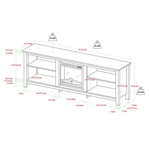Pemberly Row MDF Rustic Farmhouse Electric Fireplace Wood TV Stand - Espresso - Image 8