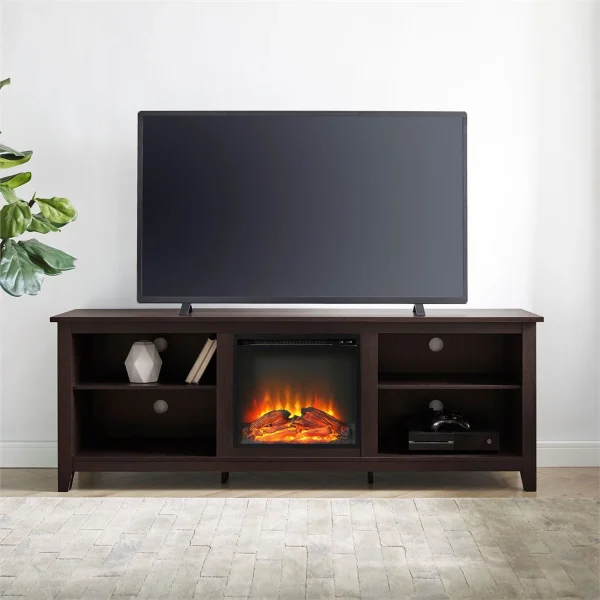 Pemberly Row MDF Rustic Farmhouse Electric Fireplace Wood TV Stand - Espresso - Image 7
