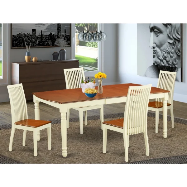 HomeStock African Adventure 5 Pc Kitchen Tables And Chair Set With One Dover Dining Table And 4 Kitchen Chairs In A Buttermilk And Cherry Finish