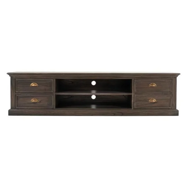 HomeRoots 71"Black Wash Wood Entertainment Unit with Four Drawers