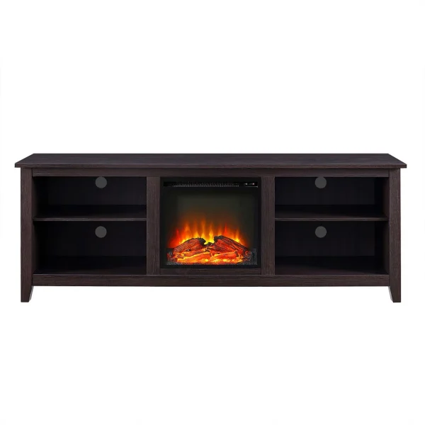 Pemberly Row MDF Rustic Farmhouse Electric Fireplace Wood TV Stand - Espresso - Image 3