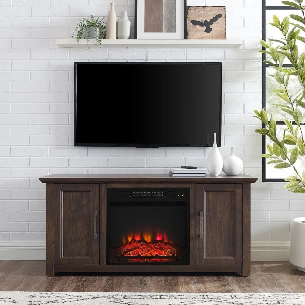 KF1005DW Camden -Inch Low Profile TV Stand With Electric Fireplace, Dark Walnut - Image 7