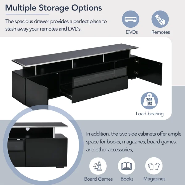 Sleek High-Gloss TV Cabinet with LED Accent Lighting and Ample Storage Premium Particle Board, Stylish Design, Waterproof Surface-black - Image 7
