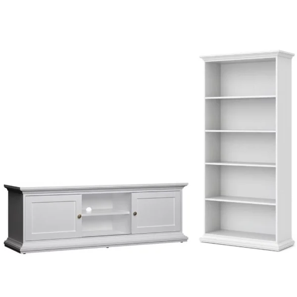 Home Square 2-Piece Set with TV Stand and 5 Shelf Bookcase in White