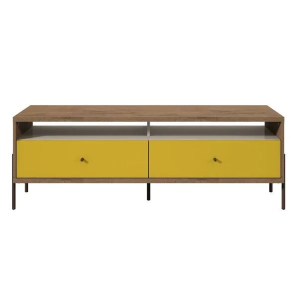Manhattan Comfort Joy 59"TV Stand with 2 Full Extension Drawers in Yellow and Off White