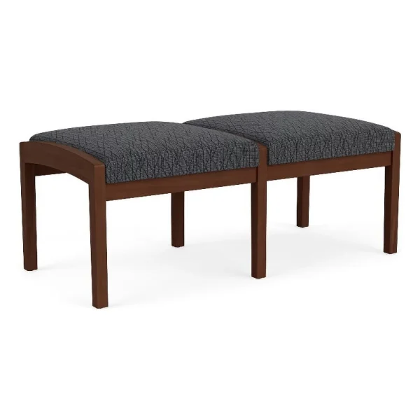 Lesro Lenox Wood 18"2-Seat Fabric Waiting Reception Bench in Black/Walnut