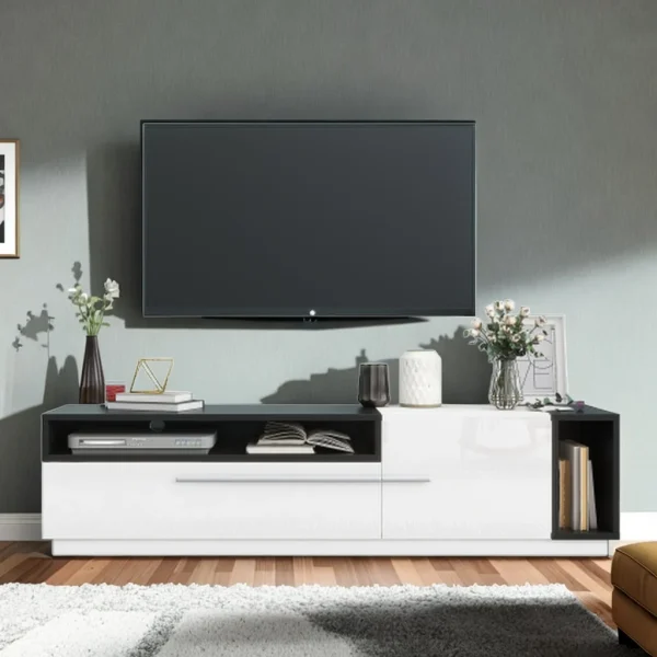 Sleek Two-Tone TV Cabinet Modern Design high gloss Ample Storage, and Cable Management-white - Image 3