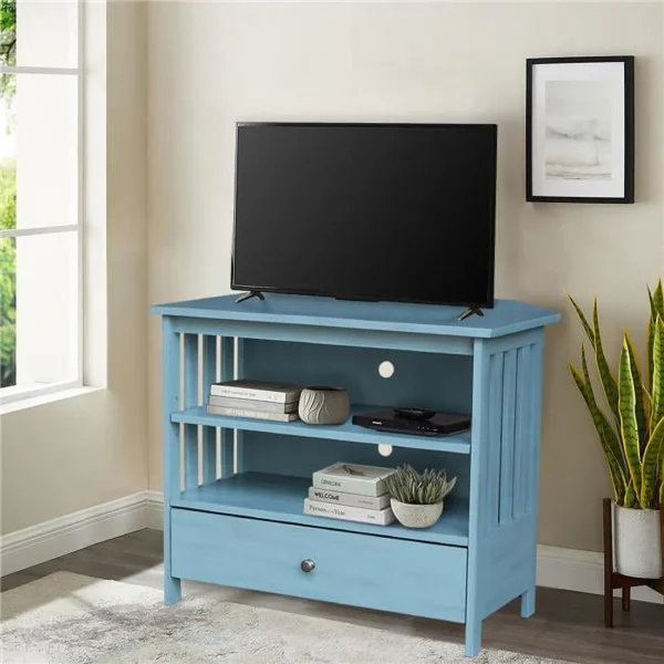 Mission Corner TV Stand, Ocean Blue-Antique Rubbed
