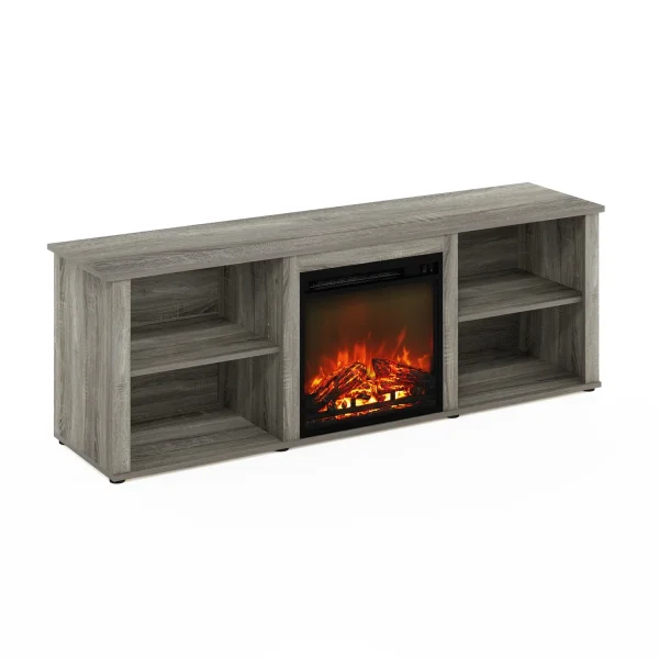 HomeStock City Sleek 70 Inch Tv Stand With Fireplace, French Oak Grey