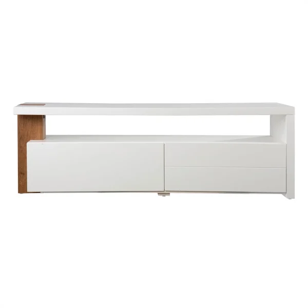 Maklaine Transitional Media Stand with Storage in White / Brown Finish - Image 2