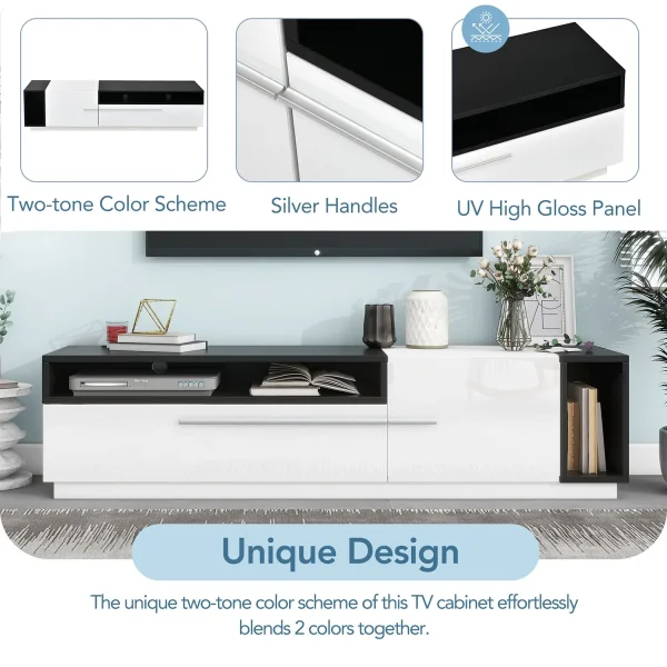 Sleek Two-Tone TV Cabinet Modern Design high gloss Ample Storage, and Cable Management-white - Image 5