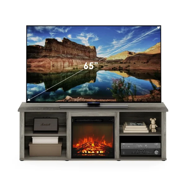 HomeStock City Sleek 70 Inch Tv Stand With Fireplace, French Oak Grey - Image 5