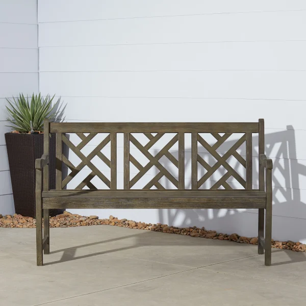 Hand-Scraped Wood Garden Bench - 1 unit - 44.0 - Elegantly transform your outdoor space with weather-resistant hardwood bench - Image 5