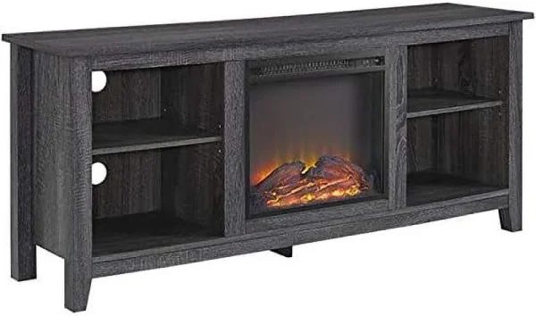 Minimal Farmhouse Electric Fireplace TV Stand Console Rustic Wood Entertainment Center With Storage, For TV's Up To 64", In Charcoal - Image 3