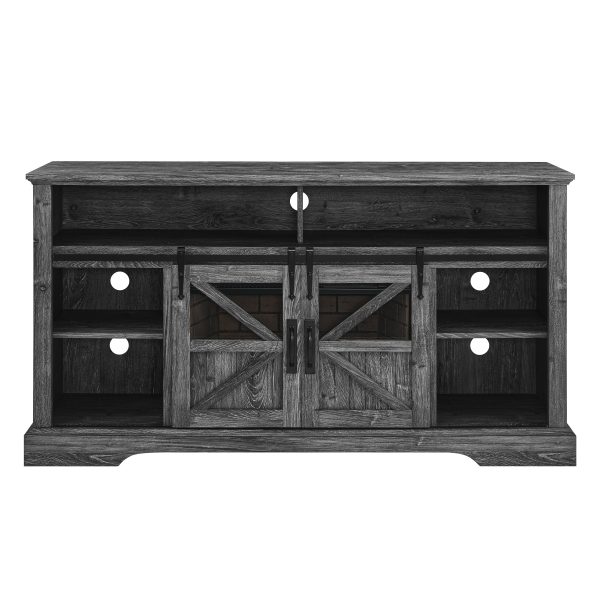 Homiyad 60 Inch Electric Fireplace Entertainment Center with Door Sensor-Dark Rustic Oak - Image 7