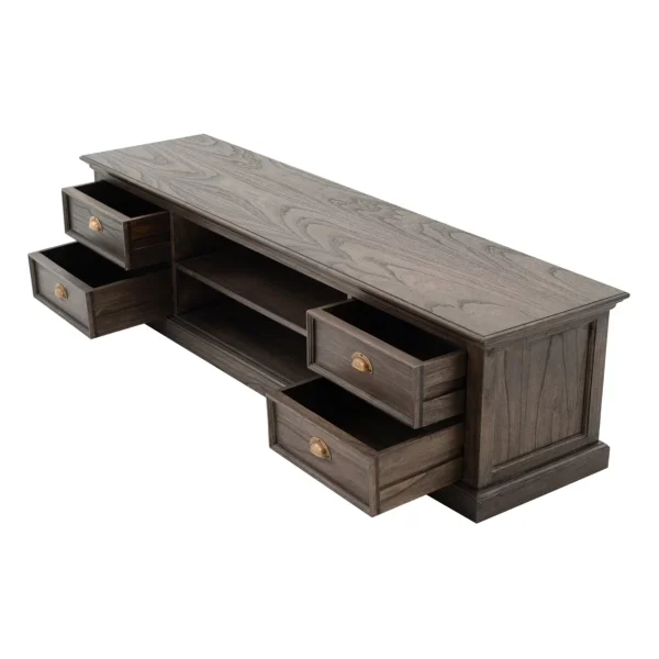 HomeRoots 71"Black Wash Wood Entertainment Unit with Four Drawers - Image 5